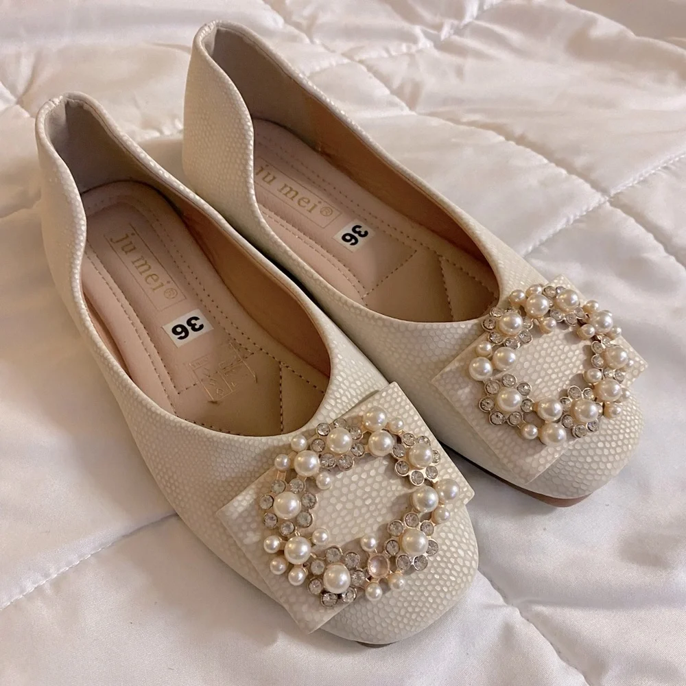 Girls Flats with Pearl Embellishments